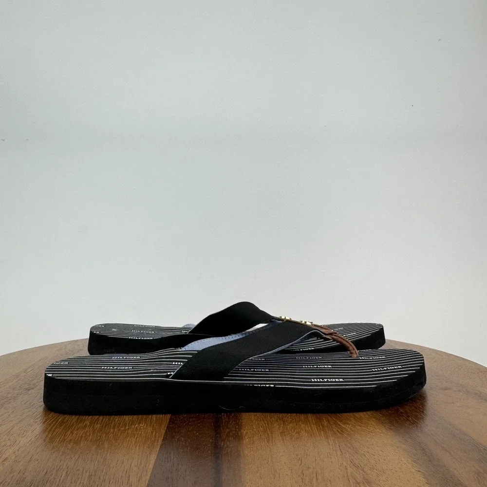 New Womens‎ Tommy Hilfiger Cemile Black Striped Thong Flip Flops Sandals Size 10